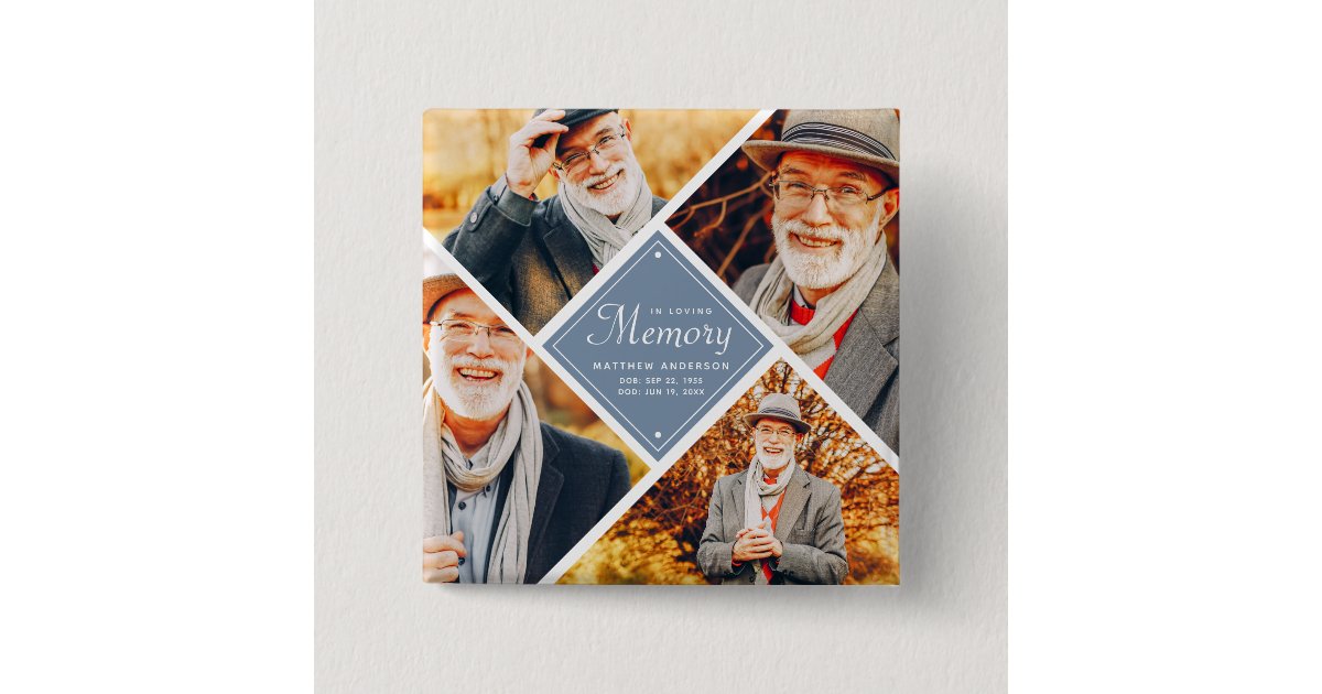 In Loving Memory Modern Multi Photo Template Button | Zazzle