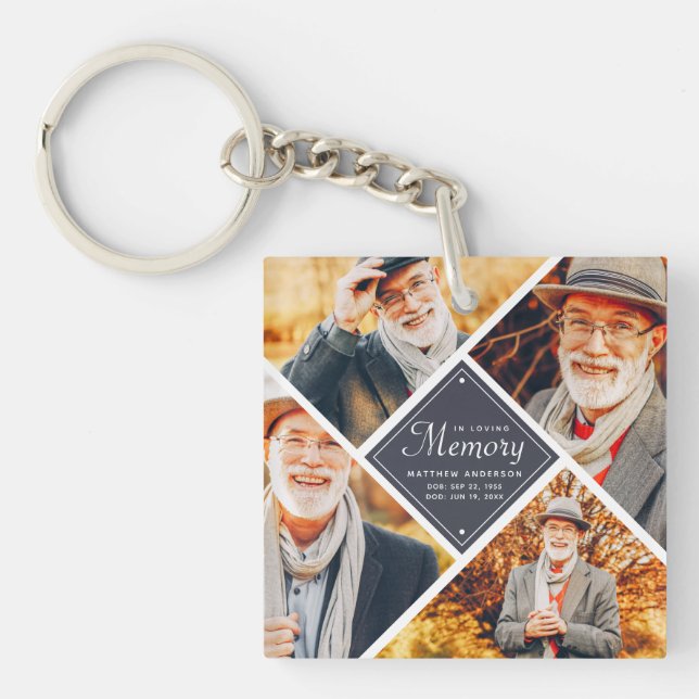 In Loving Memory Modern Multi Photo Template Keychain (Front)