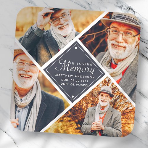 In Loving Memory Modern Multi Photo Template Square Sticker