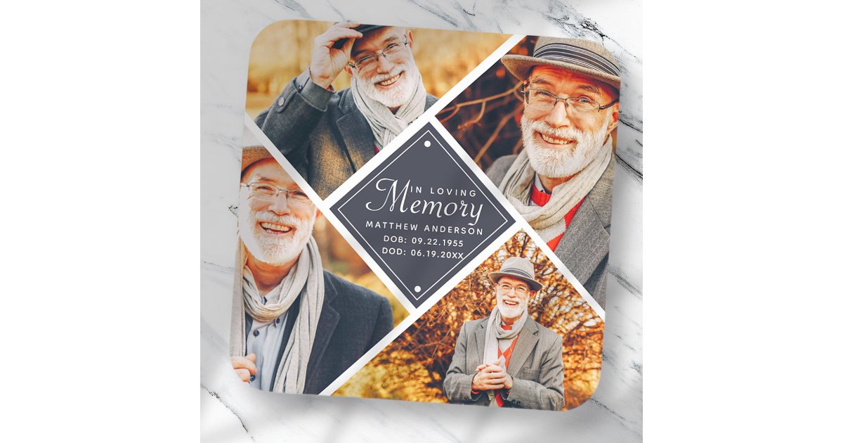 In Loving Memory Modern Multi Photo Template Square Sticker | Zazzle