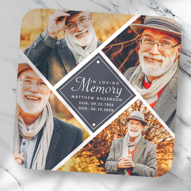 In Loving Memory Modern Multi Photo Template Square Sticker | Zazzle