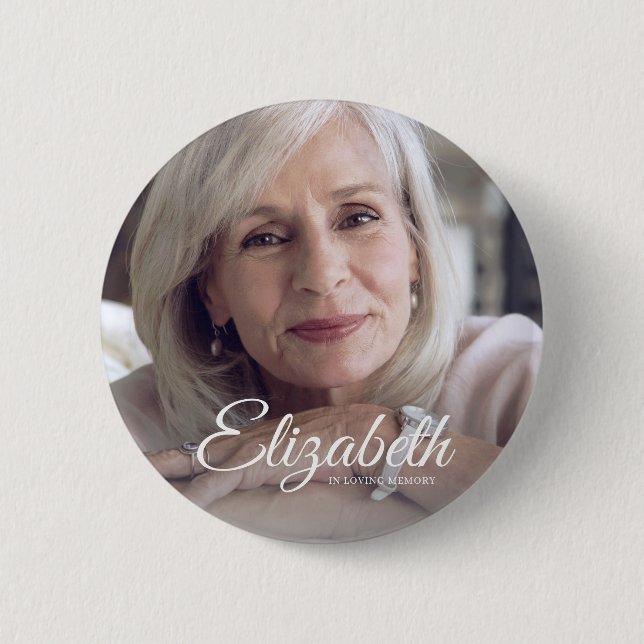 In Loving Memory Modern Name and Photo Keepsake Button (Front)