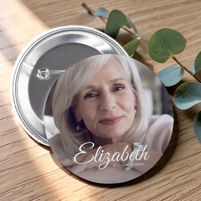 In Loving Memory Modern Name and Photo Keepsake Button (Creator Uploaded)