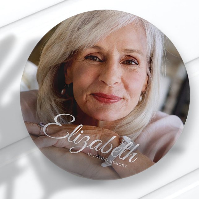 In Loving Memory Modern Name and Photo Keepsake Button (Creator Uploaded)