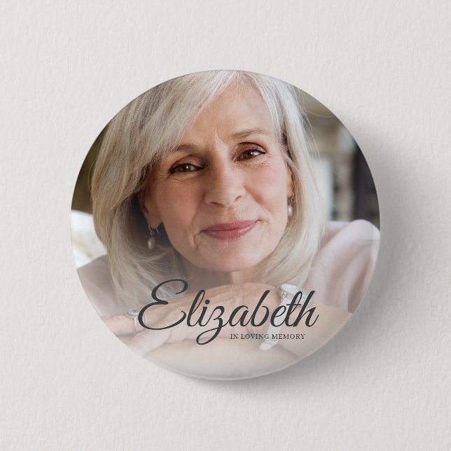 In Loving Memory Modern Name and Photo Keepsake Button (Front)