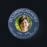 In Loving Memory Modern Navy Blue Photo Memorial Button<br><div class="desc">In Loving Memory Modern White Photo Memorial button in colorful calm navy blue with script calligraphy text</div>