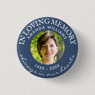 In Loving Memory Modern Navy Blue Photo Memorial Button