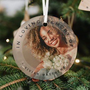 In Loving Memory Modern Overlay Photo Glass Ornament