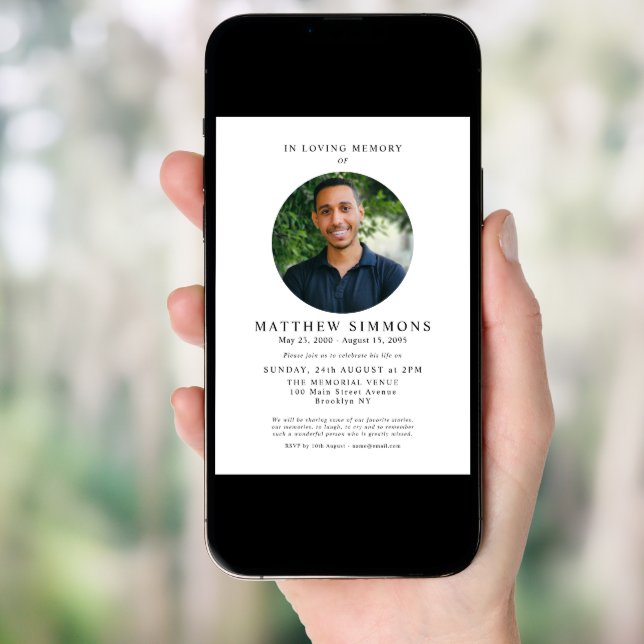 In Loving Memory Modern Photo Memorial Funeral Invitation (Front Digital)