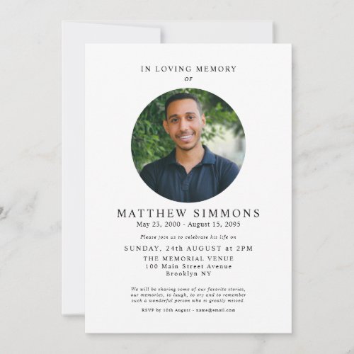 In Loving Memory Modern Photo Memorial Funeral Invitation