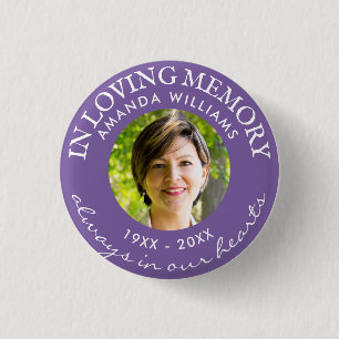 In Loving Memory Modern Purple Photo Memorial Button