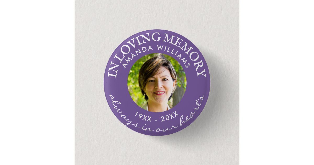 In Loving Memory Modern Purple Photo Memorial Button | Zazzle