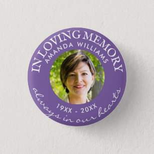In Loving Memory Modern Purple Photo Memorial Button