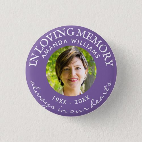 In Loving Memory Modern Purple Photo Memorial Button