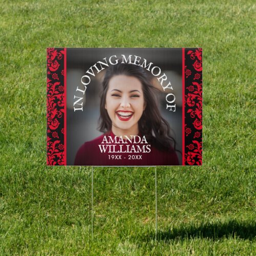 In Loving Memory Modern Red Black Floral Pattern Sign