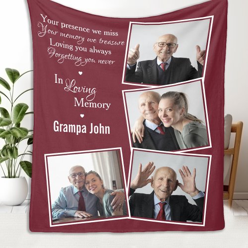 In Loving Memory Modern Red Photo Collage Fleece Blanket