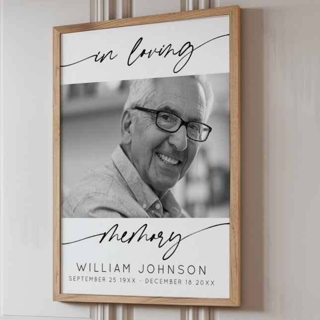 In Loving Memory Modern Script Photo Funeral  Poster (Creator Uploaded)