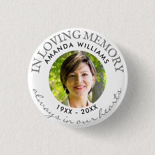 In Loving Memory Modern White Photo Memorial Button