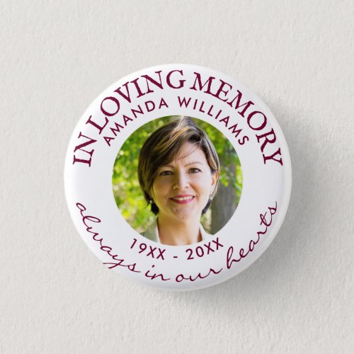 In Loving Memory Modern White Photo Memorial Red Button