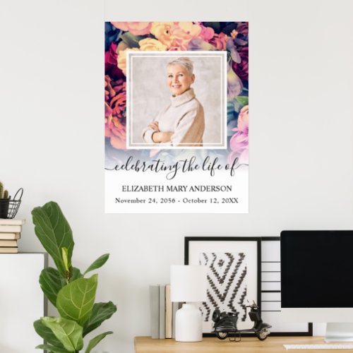 In Loving Memory Moody Floral Pattern Photo Poster