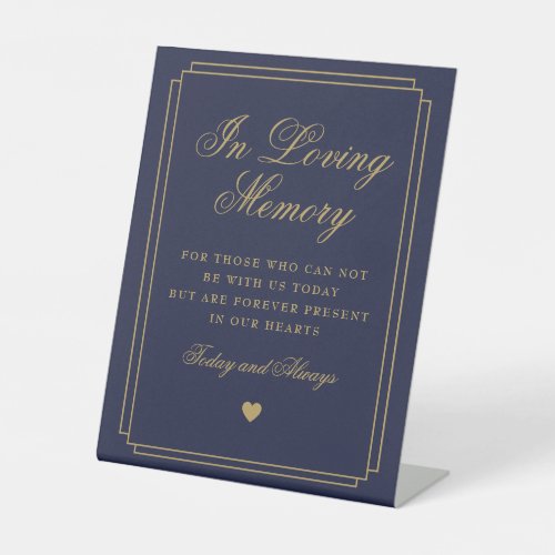 In Loving Memory Navy Blue And Gold Memorial  Pedestal Sign