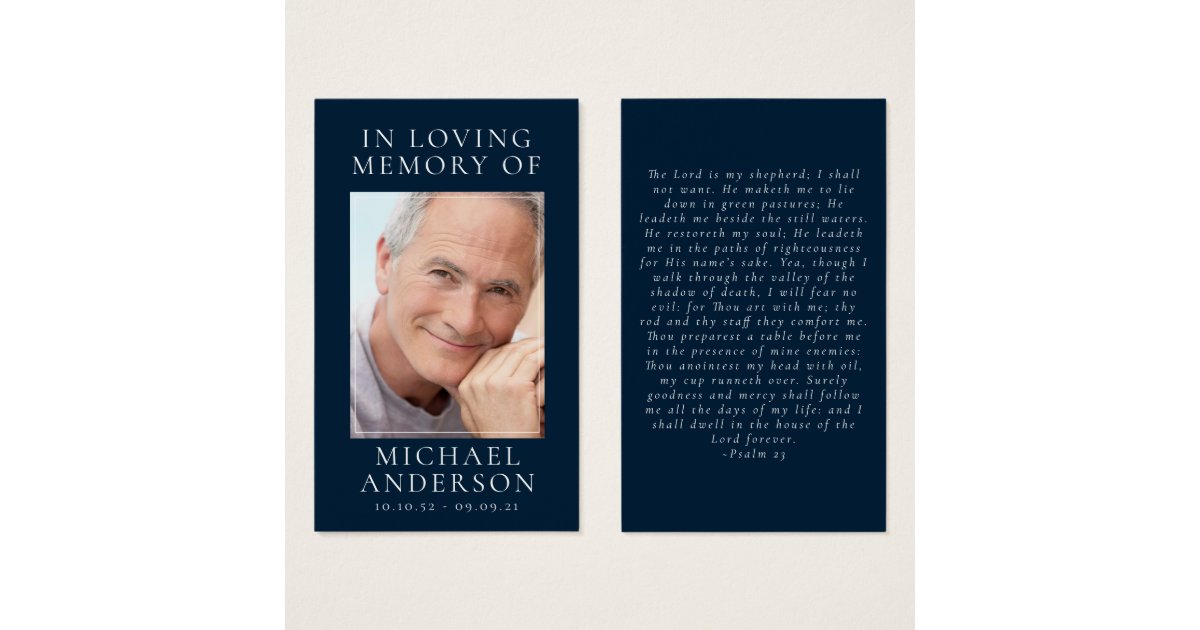 In Loving Memory Navy Blue Memorial Prayer Card Zazzle