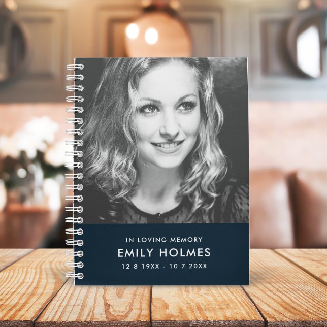 In Loving Memory | Navy Blue Modern Memorial Photo Notebook (Creator Uploaded)