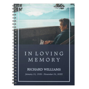In Loving Memory Navy Blue Photo Funeral Guestbook Notebook