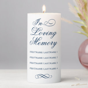 In Loving Memory Navy Blue Wedding Memorial Pillar Candle