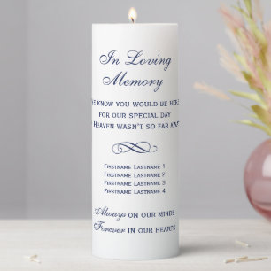 In Loving Memory Navy Blue Wedding Memorial Pillar Candle