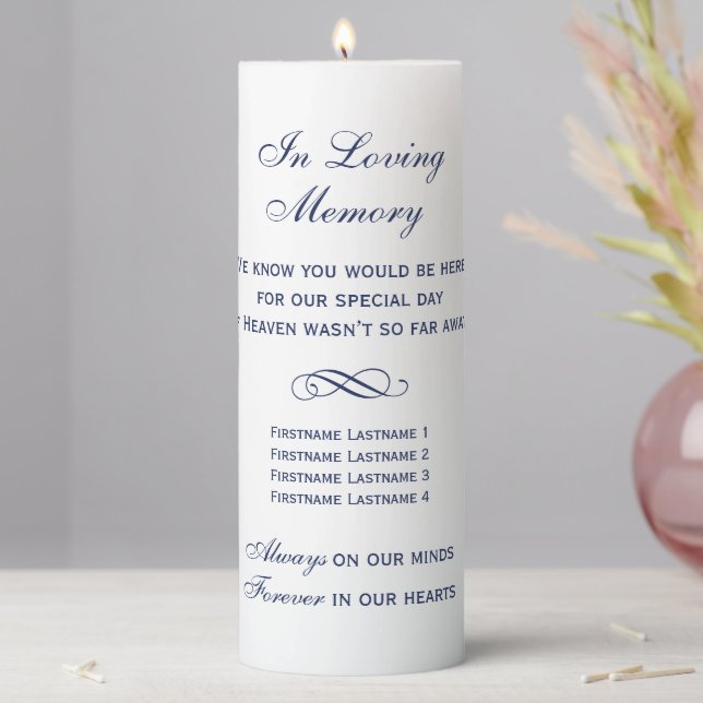 In Loving Memory Navy Blue Wedding Memorial Pillar Candle (In Situ)
