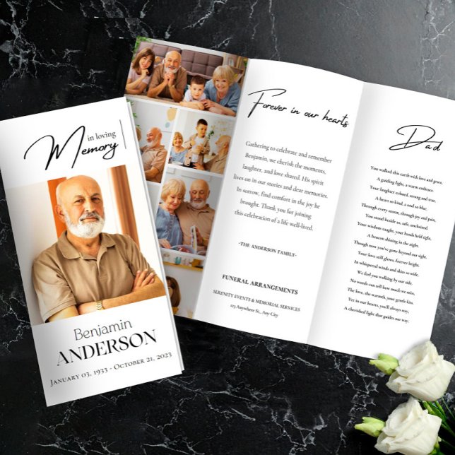 In Loving Memory Obituary Photo Trifold Funeral  Brochure (obituary template,funeral program for dad,order of service,celebration of life,funeral booklet,cards)
