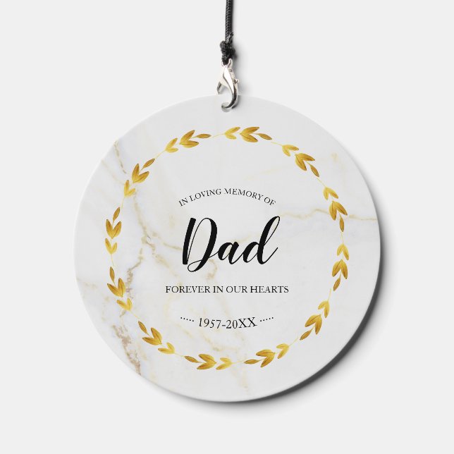 In Loving Memory Of Dad Gold Wreath Memorial Wind Chime (Front)