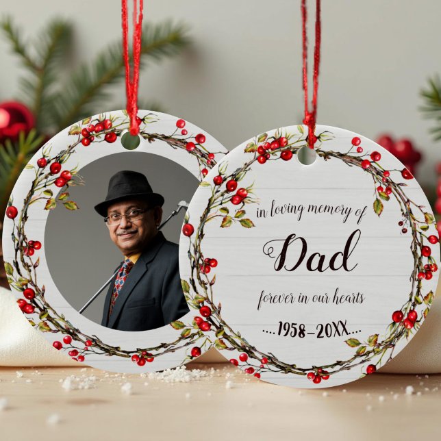 In Loving Memory of Dad | Rustic Wreath Memorial Ceramic Ornament (Creator Uploaded)