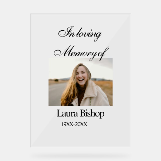 In loving memory of funeral keepsake add name year acrylic sign (Front)