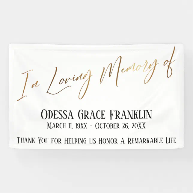 Gold Script In Loving Memory In Loving Memory of Gold Handwriting Typography Banner | Zazzle