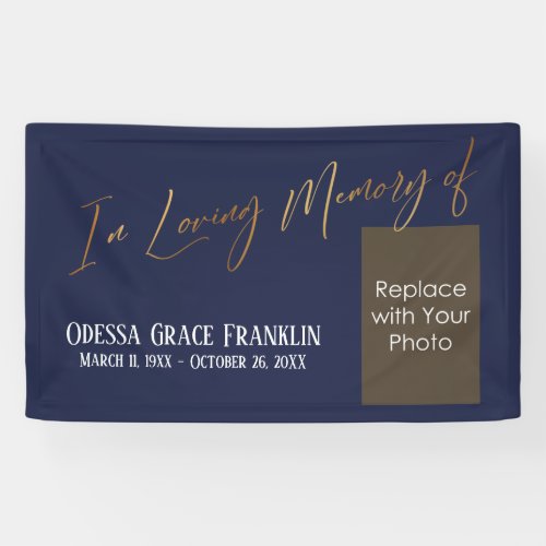 In Loving Memory of Gold Navy Blue w Photo Space  Banner