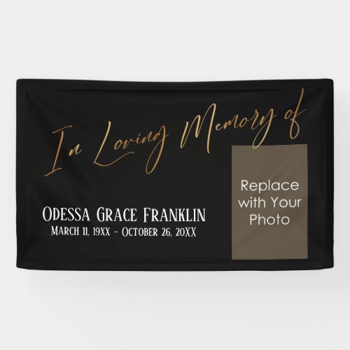 In Loving Memory of Gold on Black w Photo Space Banner