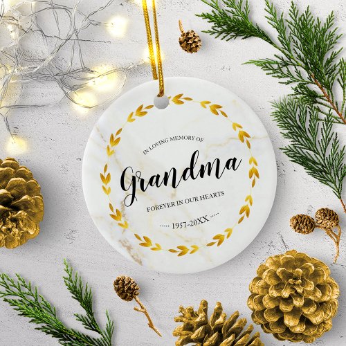 In Loving Memory of Grandma Gold Wreath Memorial Ceramic Ornament