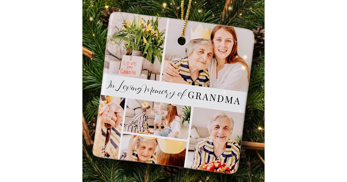 In Loving Memory of Grandma Modern Photo Collage Ceramic Ornament | Zazzle