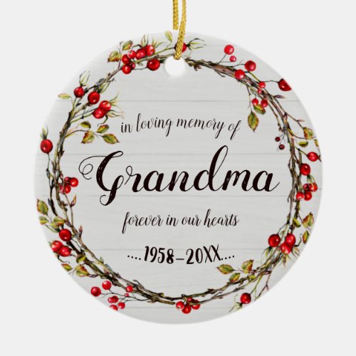 In Loving Memory of Grandma Rustic Wreath Memorial Ceramic Ornament