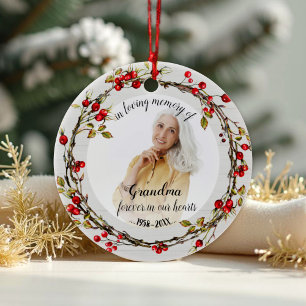 In Loving Memory of Grandma Rustic Wreath Memorial Ceramic Ornament