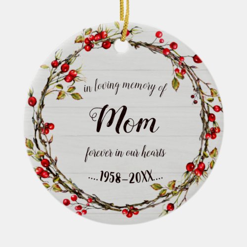 In Loving Memory of Grandma Rustic Wreath Memorial Ceramic Ornament