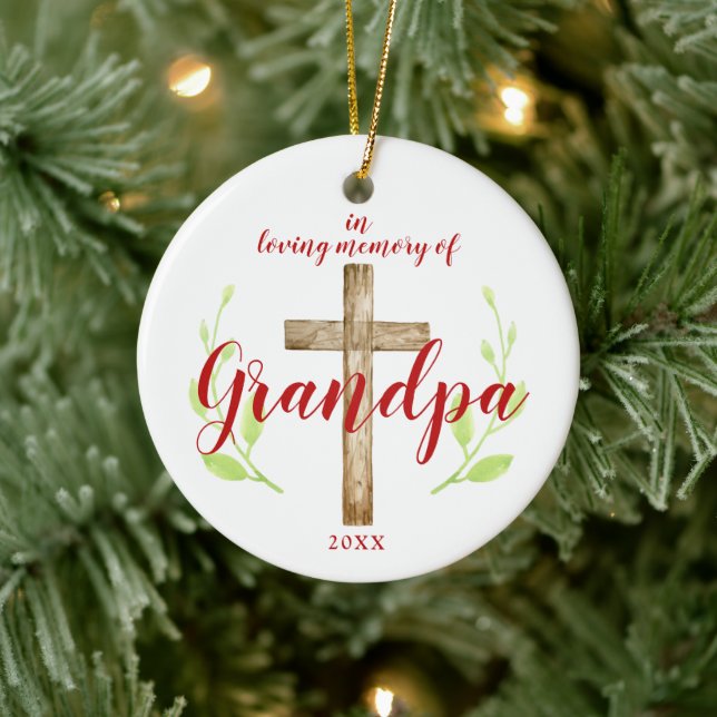 In Loving Memory of Grandpa Personalized Cross Ceramic Ornament (Tree)