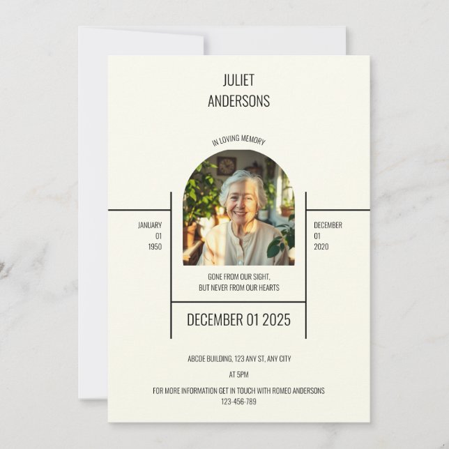 In Loving Memory Of Memorial Invitation Card (Front)