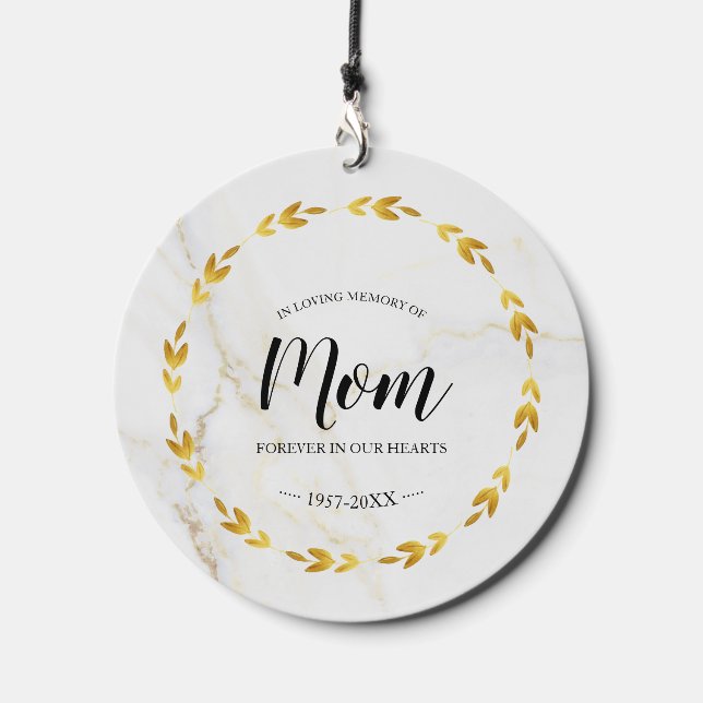 In Loving Memory Of Mom Gold Wreath Memorial Wind Chime (Front)