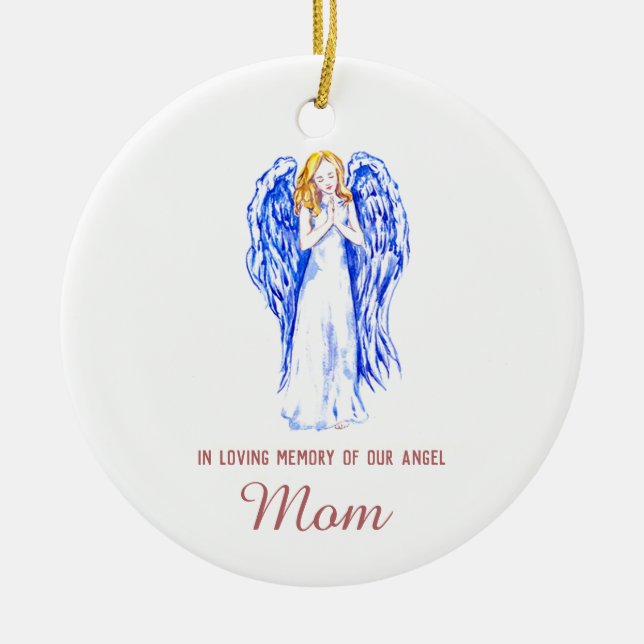 In Loving Memory of Mom Personalized Angel Ceramic Ornament (Front)