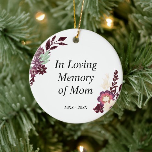 In Loving Memory of Mom Personalized Purple Floral Ceramic Ornament