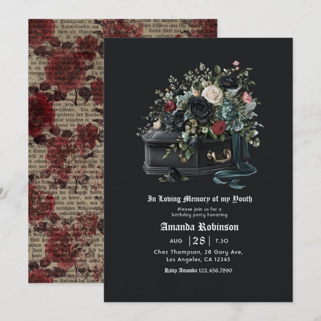 In Loving Memory of My Youth Gothic Birthday Party Invitation (Front/Back)