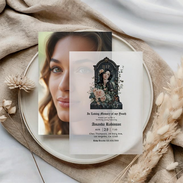 In Loving Memory of My Youth Gothic Birthday Party Vellum Invitations (In Loving Memory of My Youth Gothic Birthday Party Vellum Invitation)